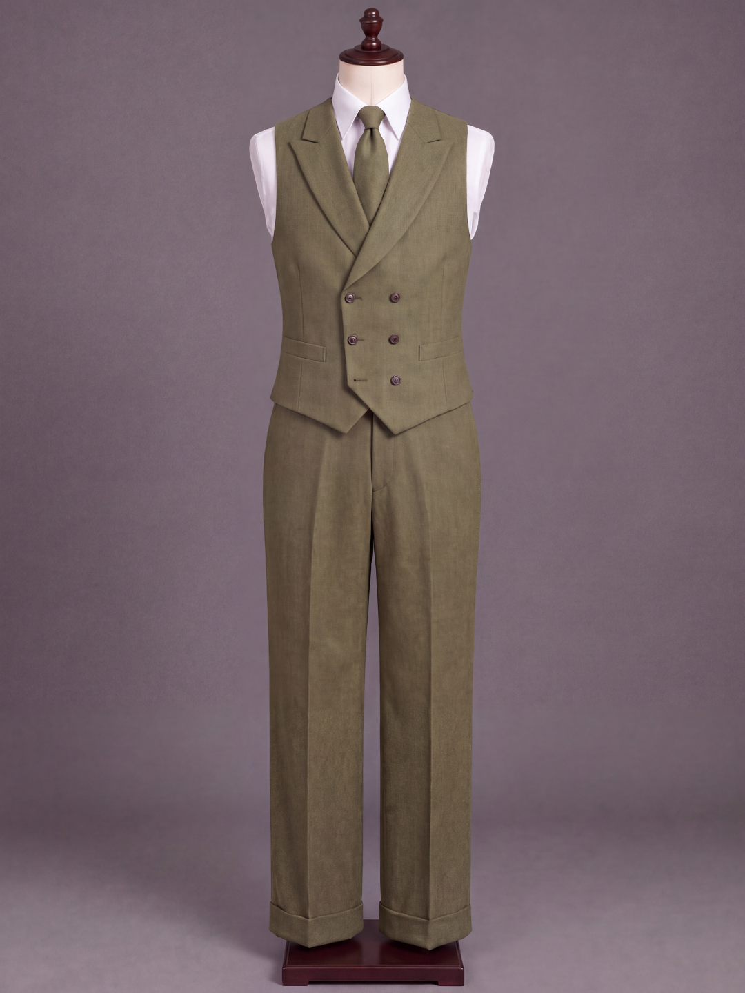 Olive Wool Three-Piece Suit