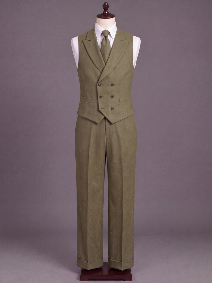Olive Wool Three-Piece Suit