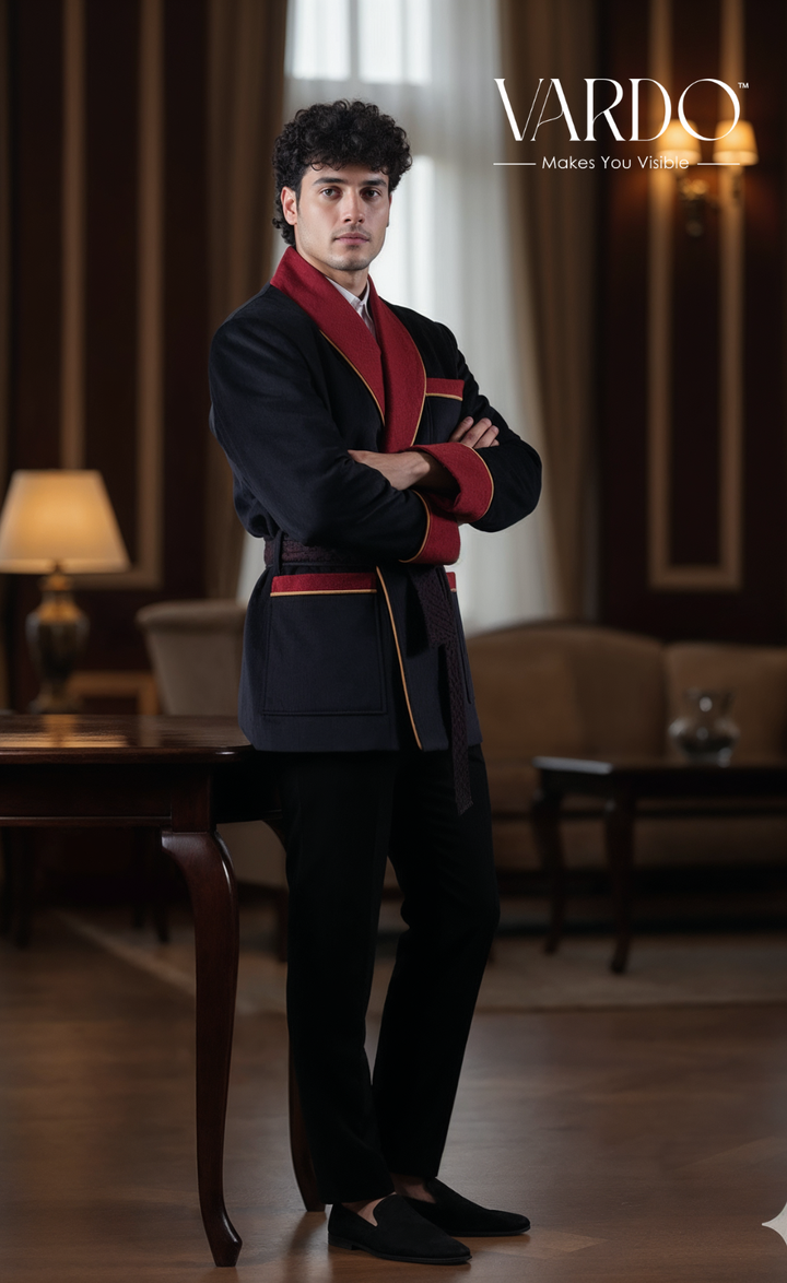 Classic Men’s Black Velvet Smoking Jacket - Luxury Evening Wear, Formal Party Jacket