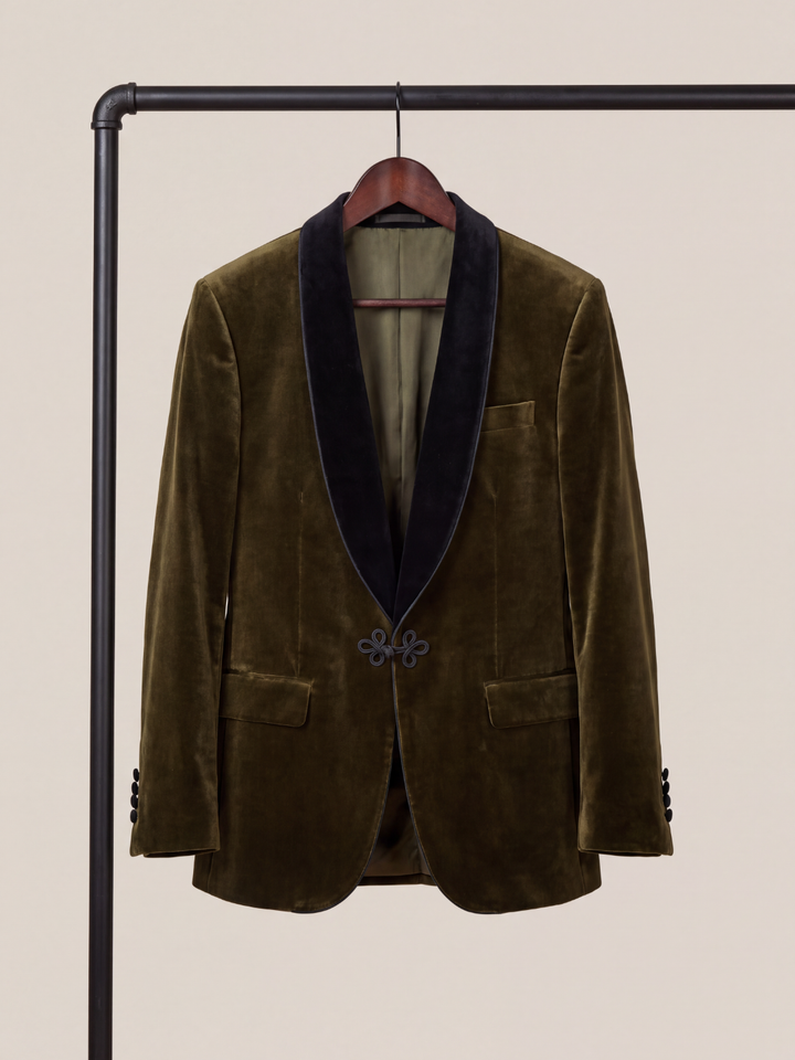 Olive Green Velvet Shawl Collar Dinner Jacket