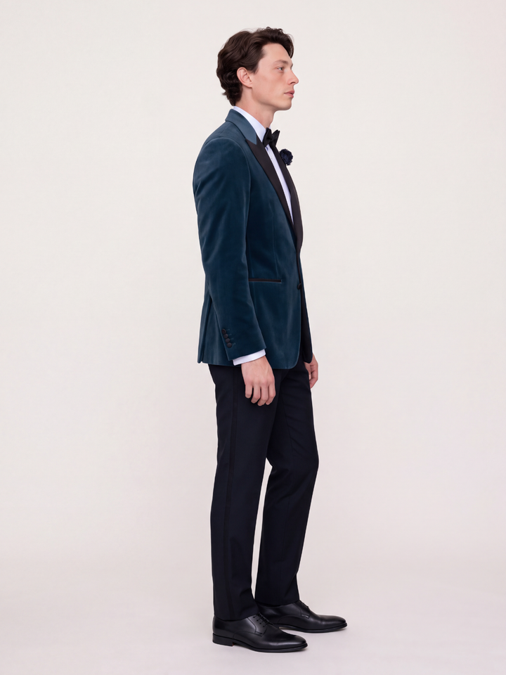 Midnight Teal Velvet Holiday Dinner Jacket