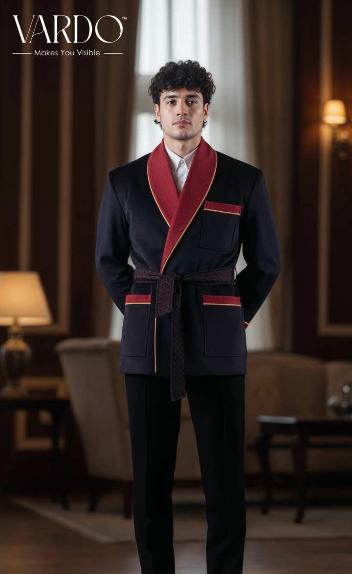 Classic Men’s Black Velvet Smoking Jacket - Luxury Evening Wear, Formal Party Jacket