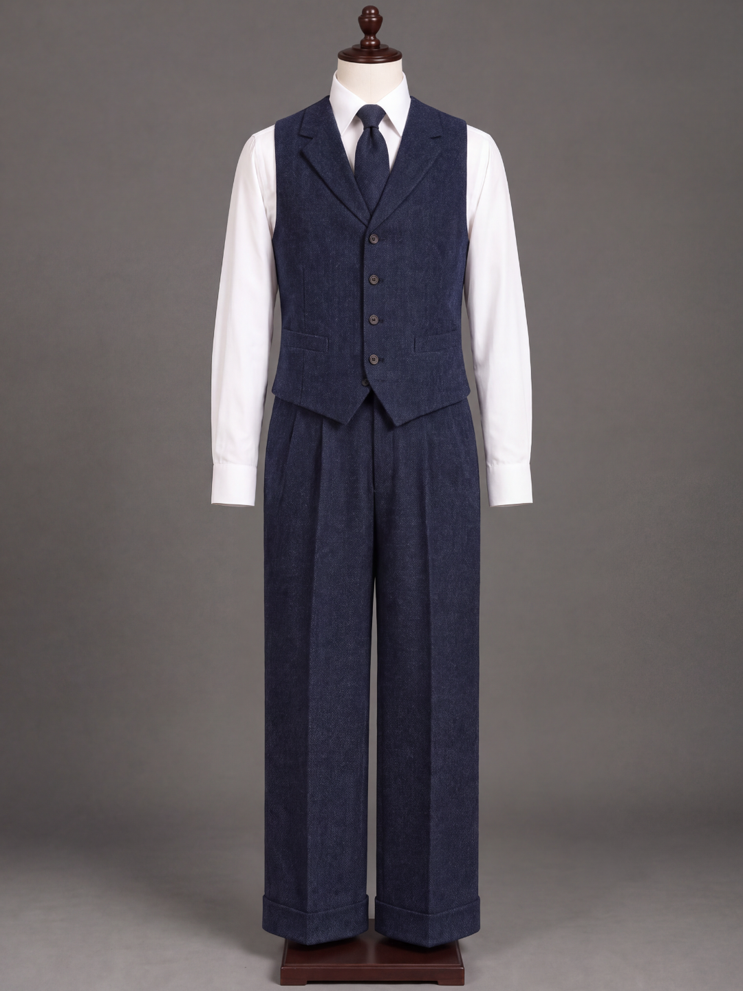 Midnight Navy Textured Wool Three-Piece Suit