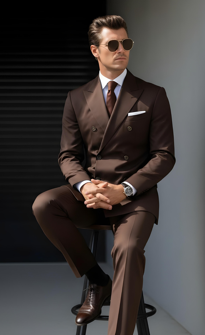 Elegant Chocolate Brown Double Breasted Suit for Men