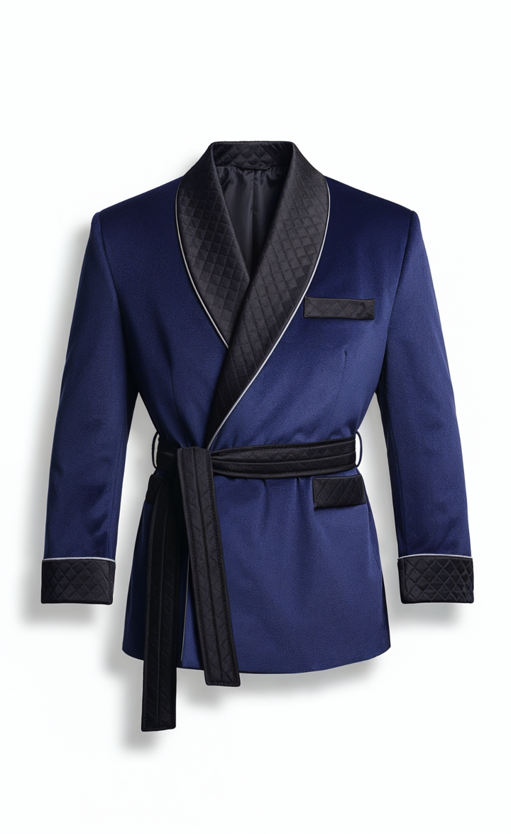 Men’s Navy Blue Velvet Smoking Jacket - Luxury Formal Wear, Elegant Dinner Blazer