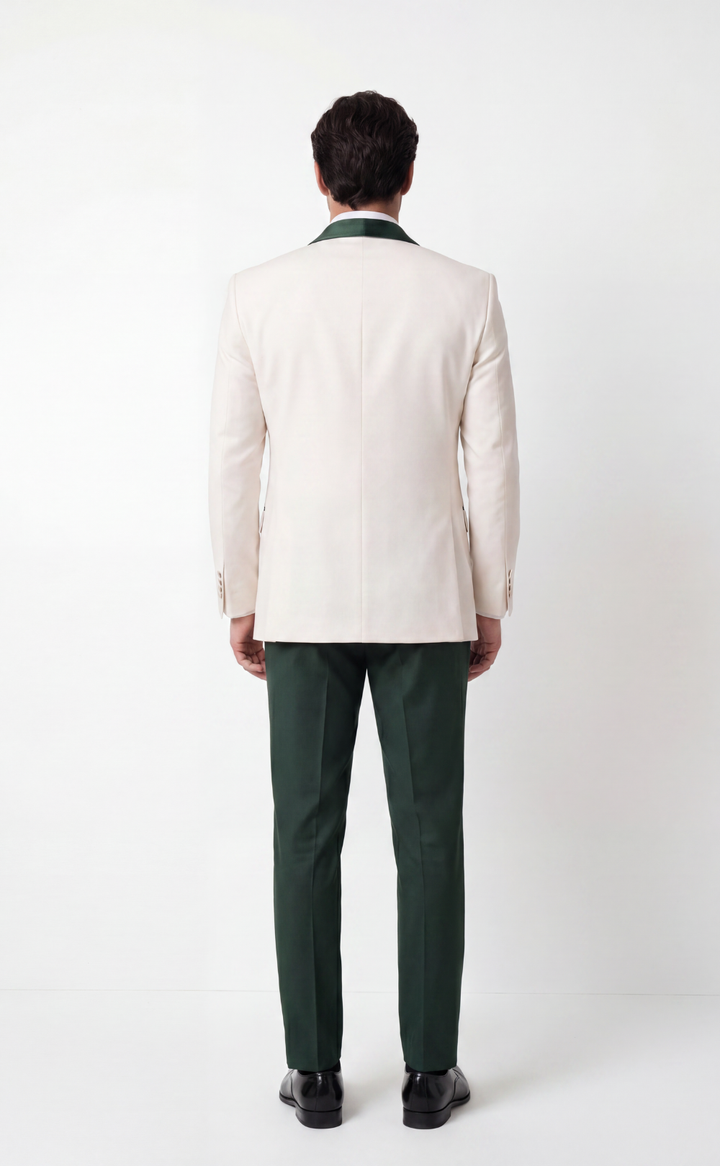 Ivory Tuxedo Jacket with Emerald Green Three-Piece Formal Suit