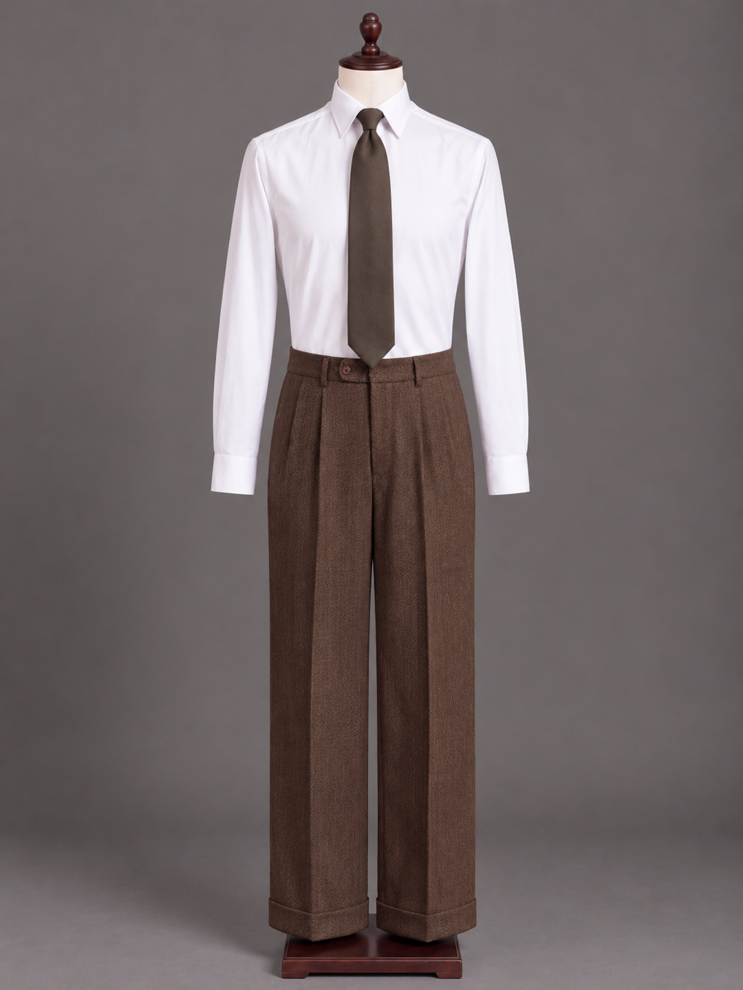 Mocha Brown Herringbone Wool Three-Piece Suit