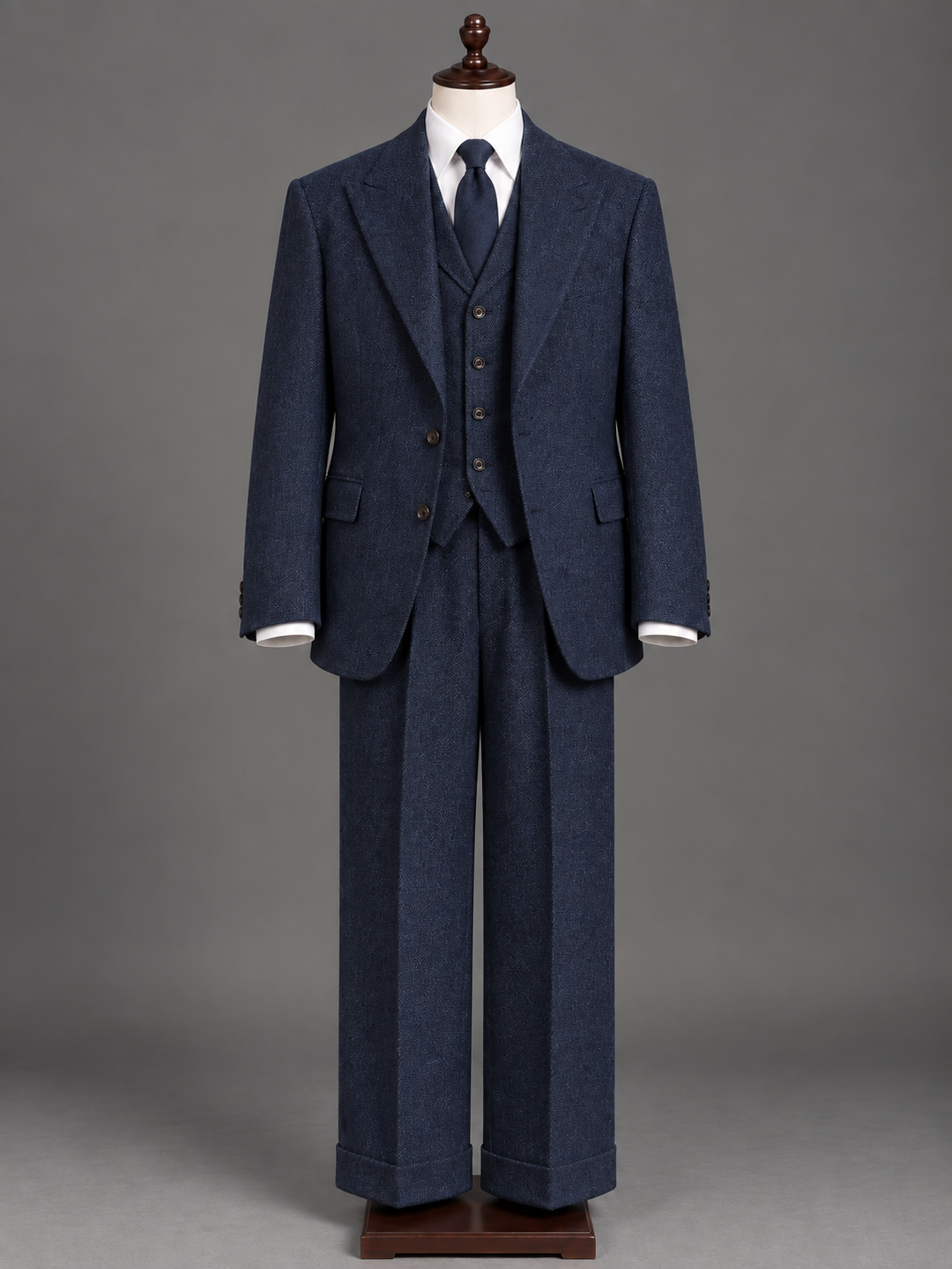 Midnight Navy Textured Wool Three-Piece Suit