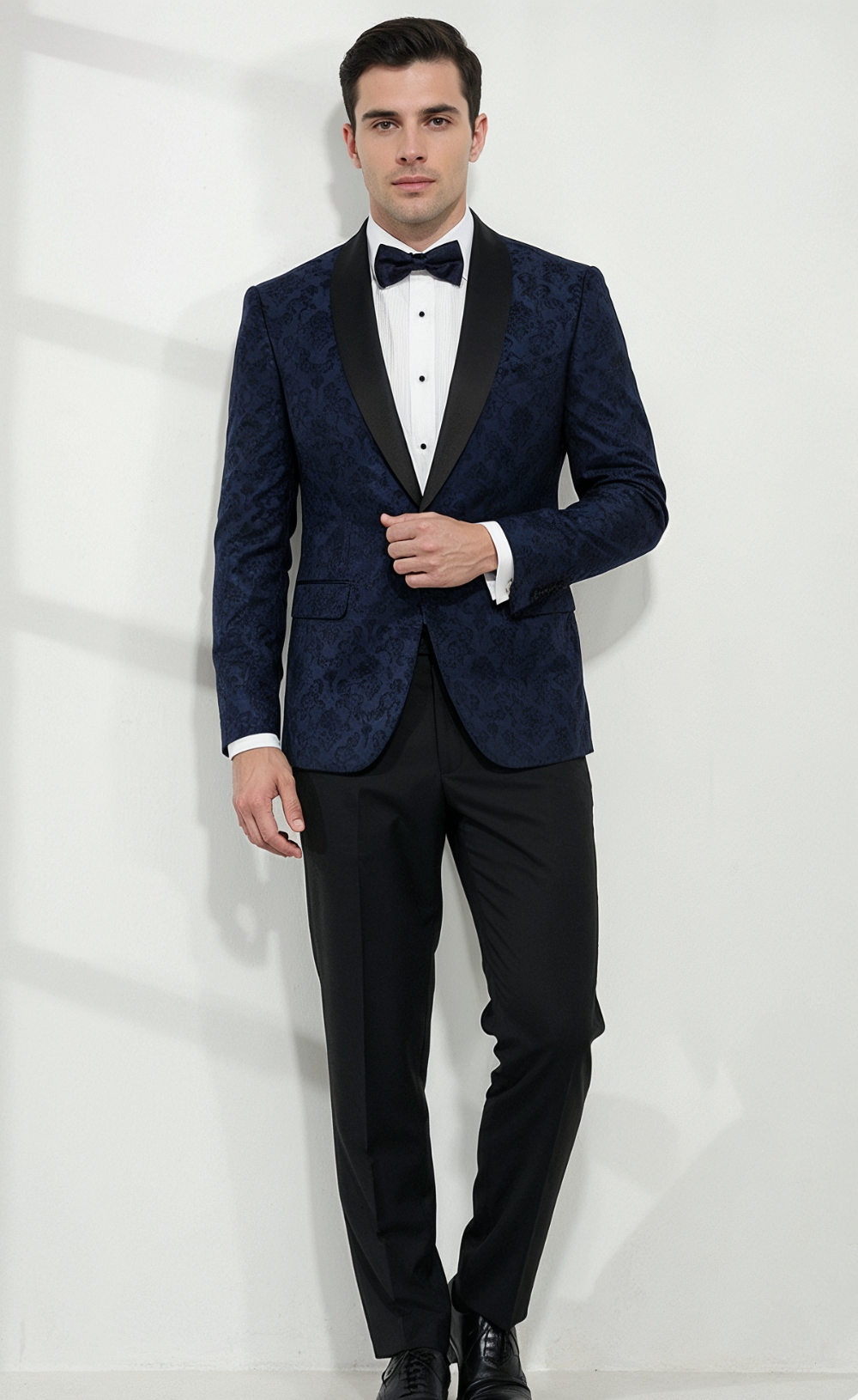 Navy Blue Jacquard Tuxedo Blazer Suit