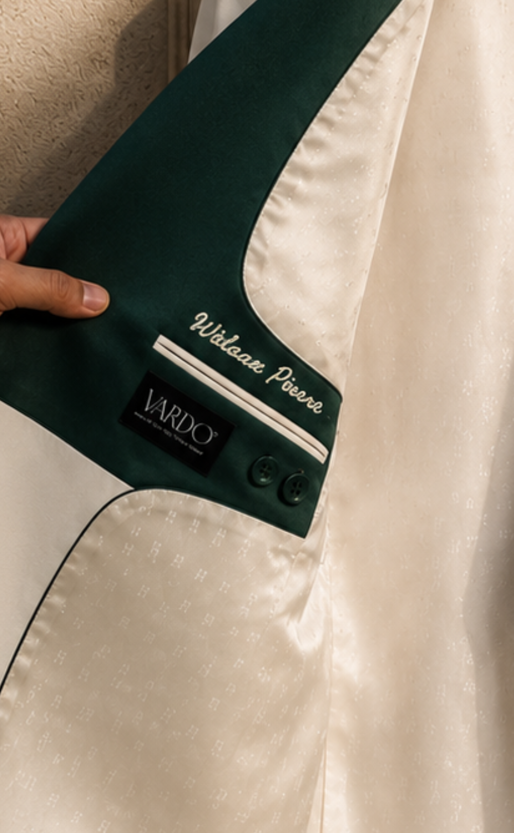 Ivory Tuxedo Jacket with Emerald Green Three-Piece Formal Suit