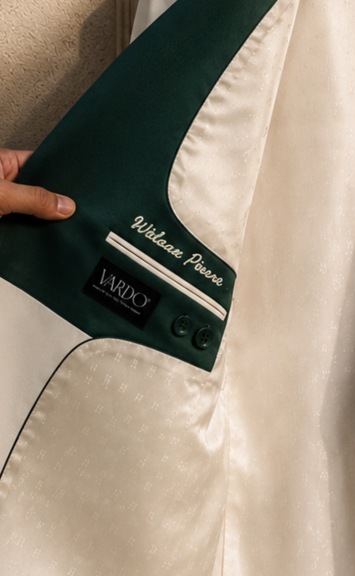 Ivory Tuxedo Jacket with Emerald Green Three-Piece Formal Suit