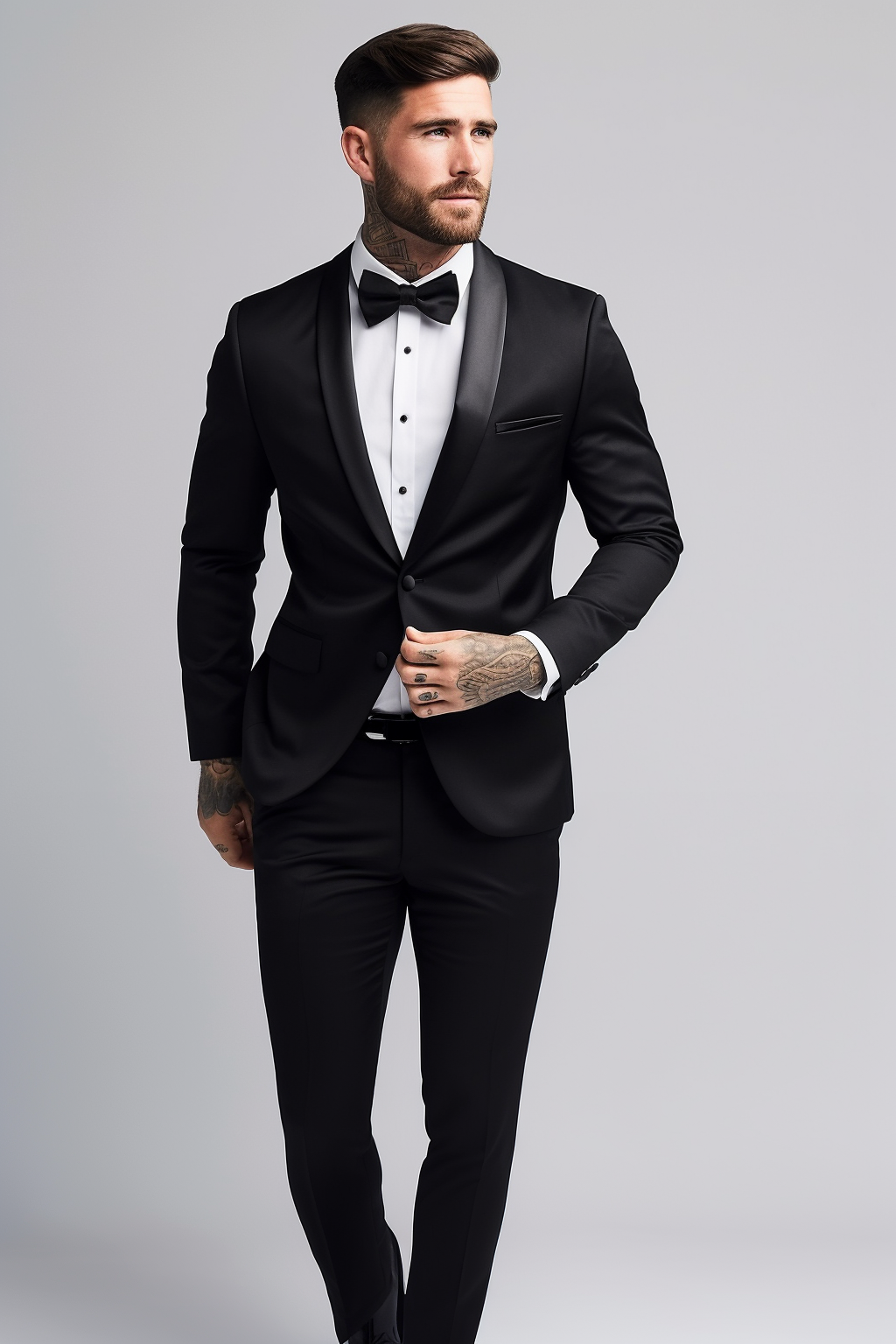 Black tuxedo suit top with black shirt