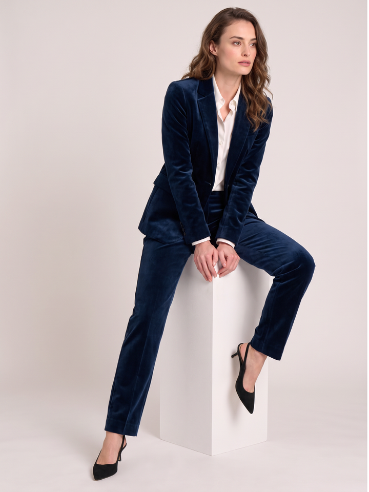 Midnight Navy Velvet Tailored Blazer