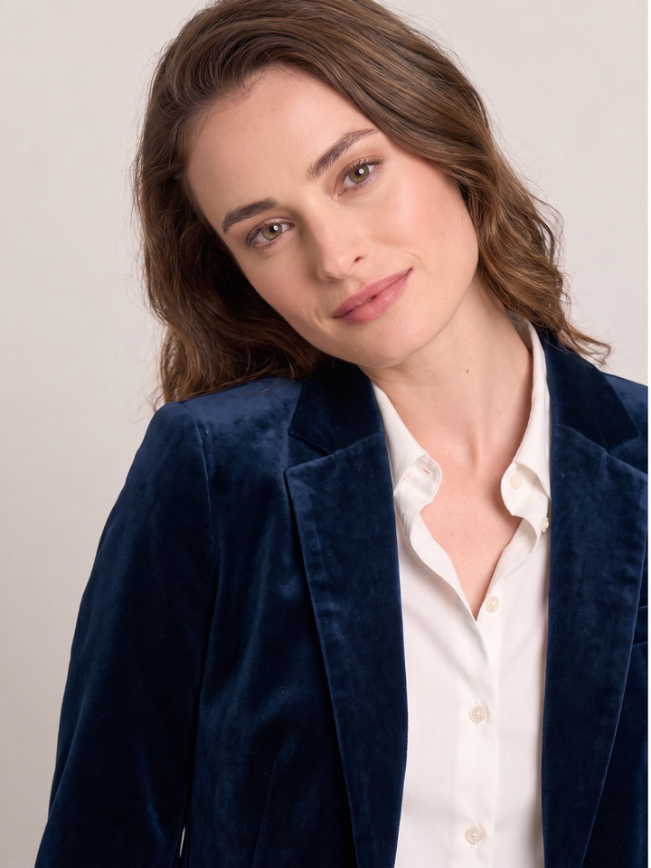 Midnight Navy Velvet Tailored Blazer