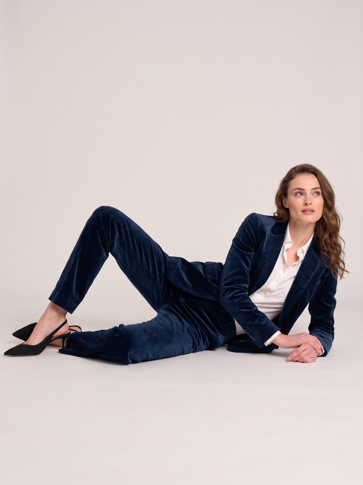 Midnight Navy Velvet Tailored Blazer
