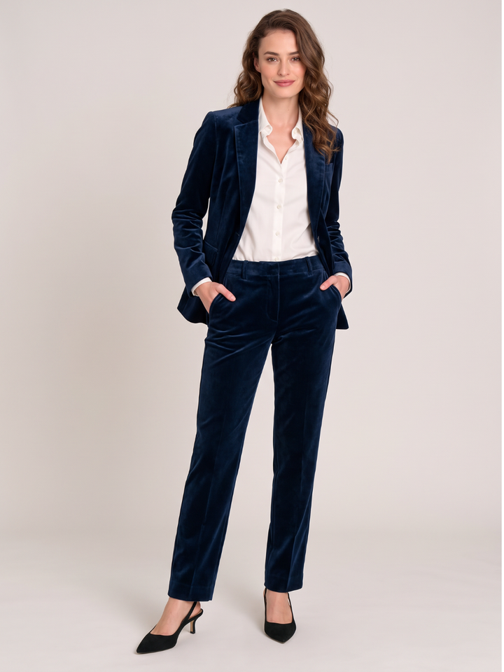 Midnight Navy Velvet Tailored Blazer