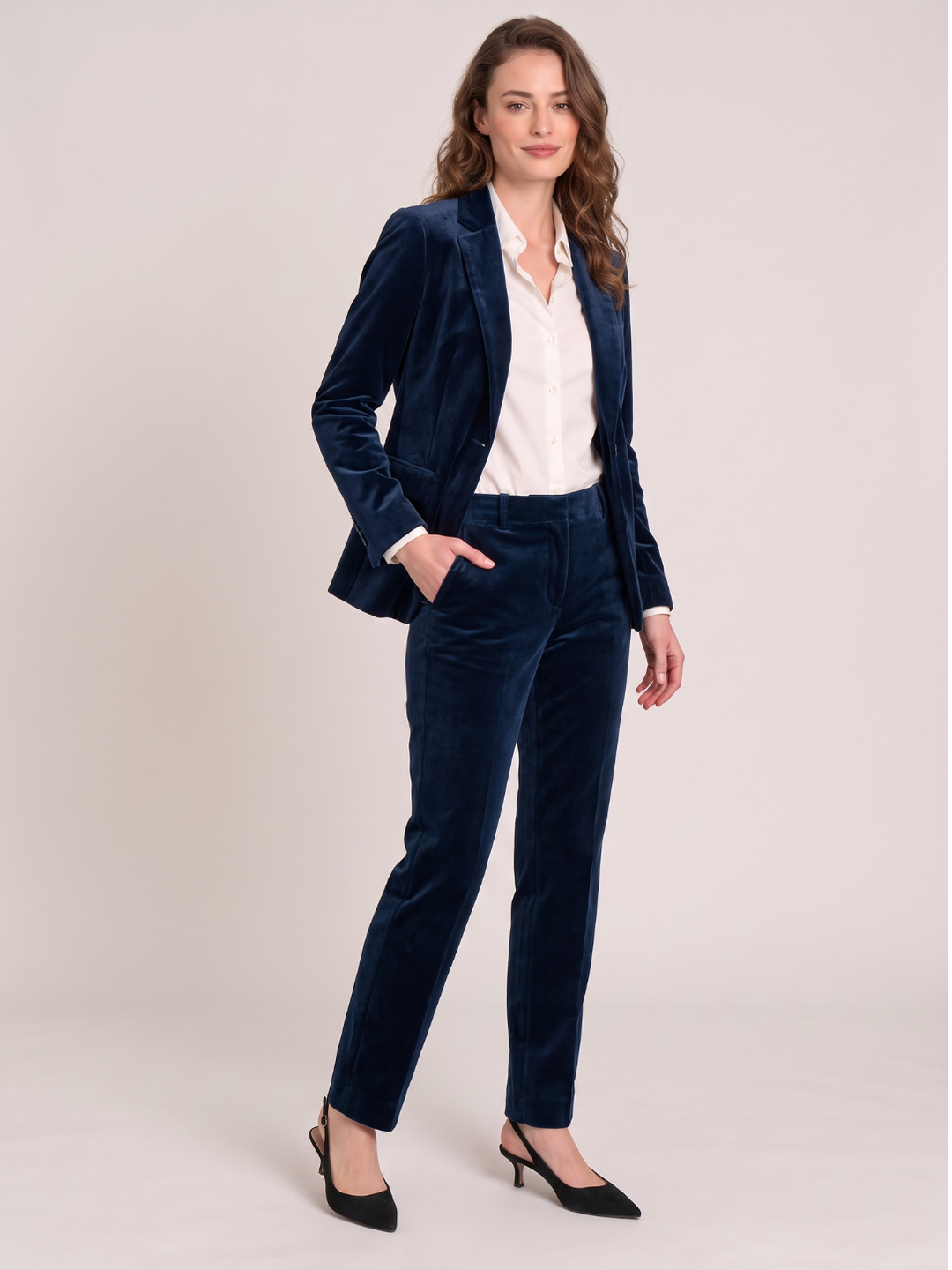 Midnight Navy Velvet Tailored Blazer