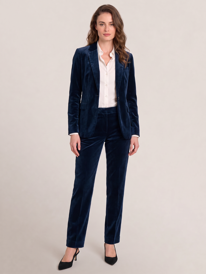 Midnight Navy Velvet Tailored Blazer