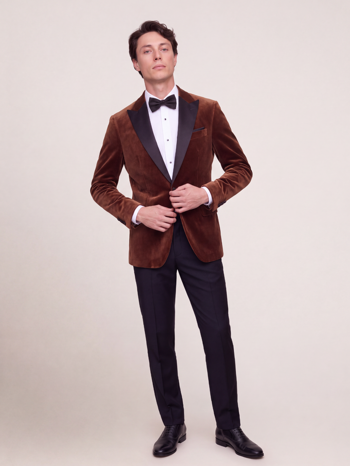 Rich Brown Velvet Peak Collar Dinner Jacket