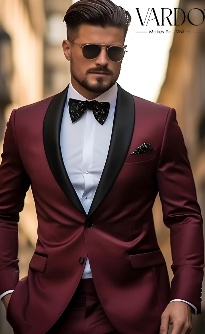 Tailored  Burgundy Two Piece Suit for Men -Groomsmen Outfit - Tailored Suit- The Rising Sun store, Vardo