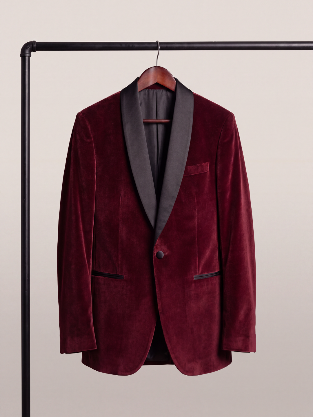 Burgundy Velvet Shawl Collar Holiday Dinner Jacket