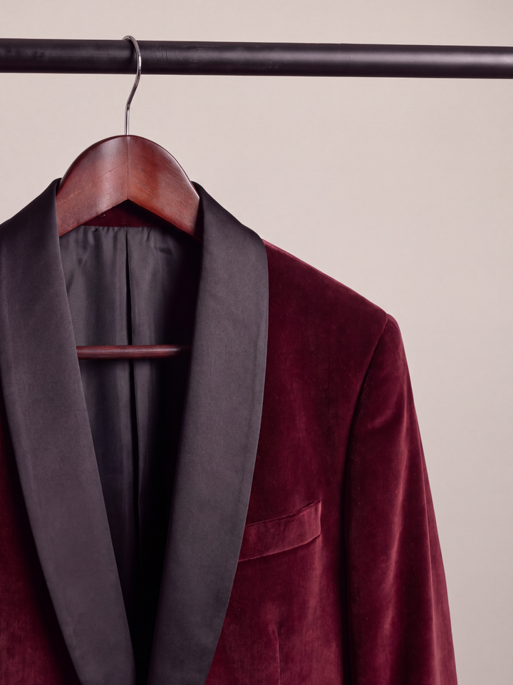 Burgundy Velvet Shawl Collar Holiday Dinner Jacket