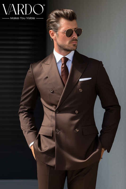 Elegant Chocolate Brown Double Breasted Suit for Men