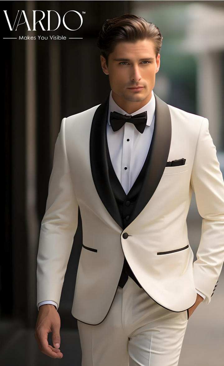 Classic Ivory Tuxedo Suit for Men - Timeless Elegance-Tailored Suit - The Rising Sun store, Vardo