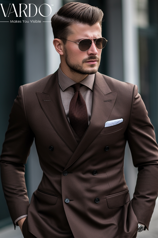 Coffee Brown Two Piece Double Breasted Suit for Men