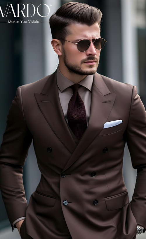 Coffee Brown Two Piece Double Breasted Suit for Men