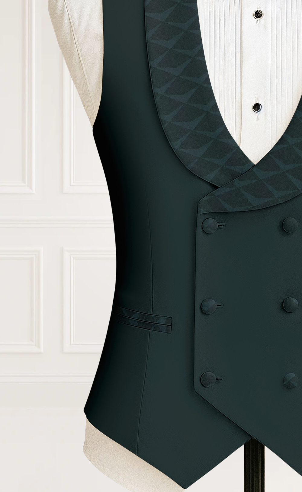 Limited Edition Dark Green Jacquard 3-Piece Tuxedo with Satin Shawl Lapel & Pants
