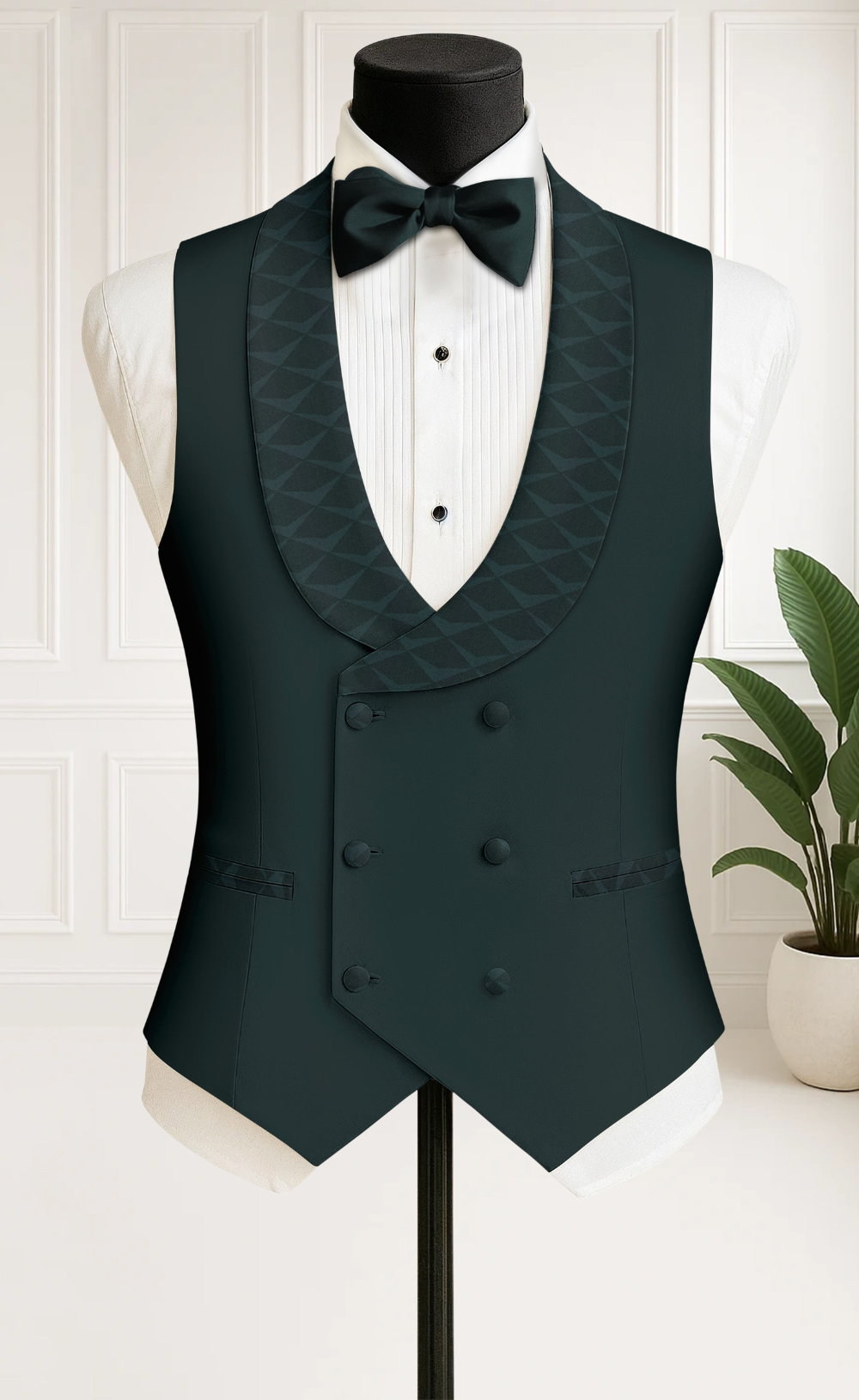Limited Edition Dark Green Jacquard 3-Piece Tuxedo with Satin Shawl Lapel & Pants