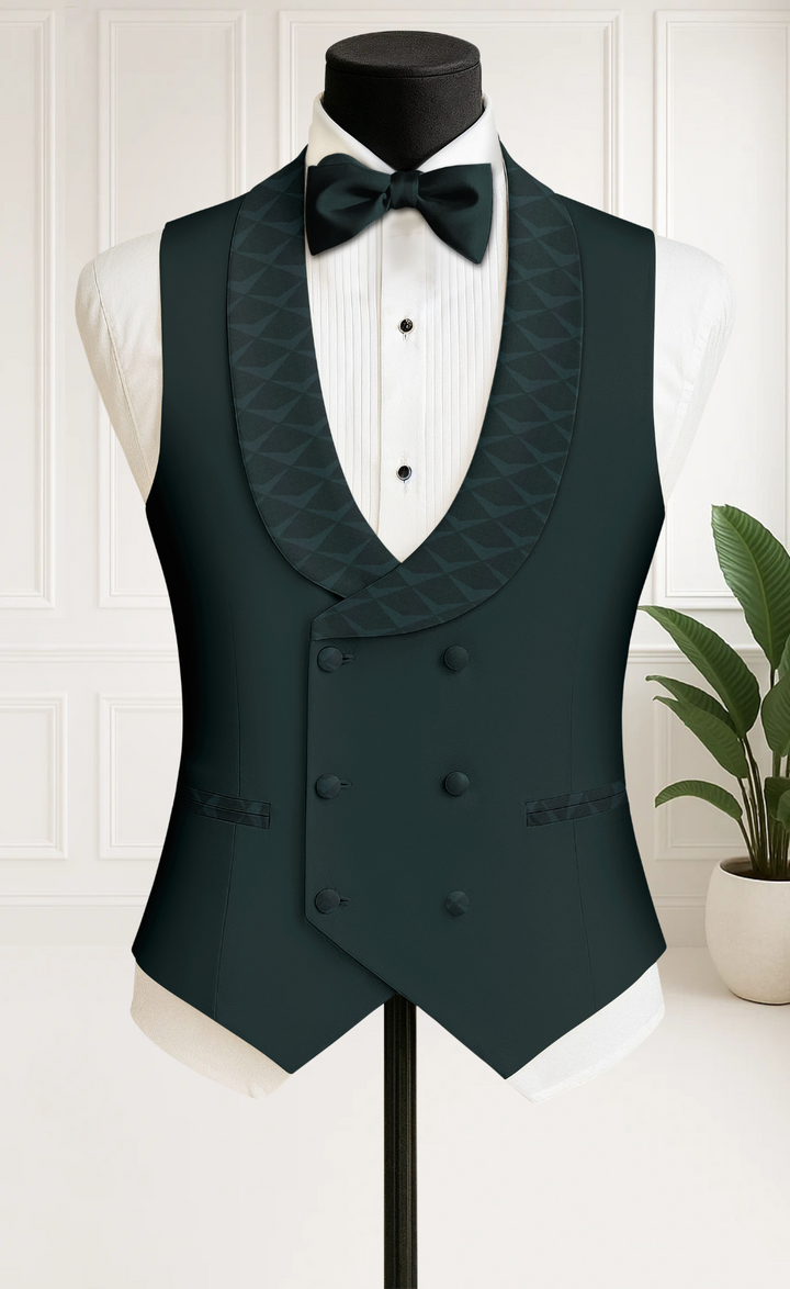 Limited Edition Dark Green Jacquard 3-Piece Tuxedo with Satin Shawl Lapel & Pants