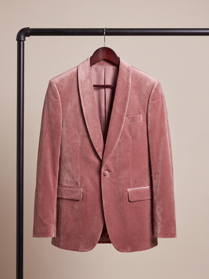 Dusty Rose Pink Velvet Shawl Collar Dinner Jacket