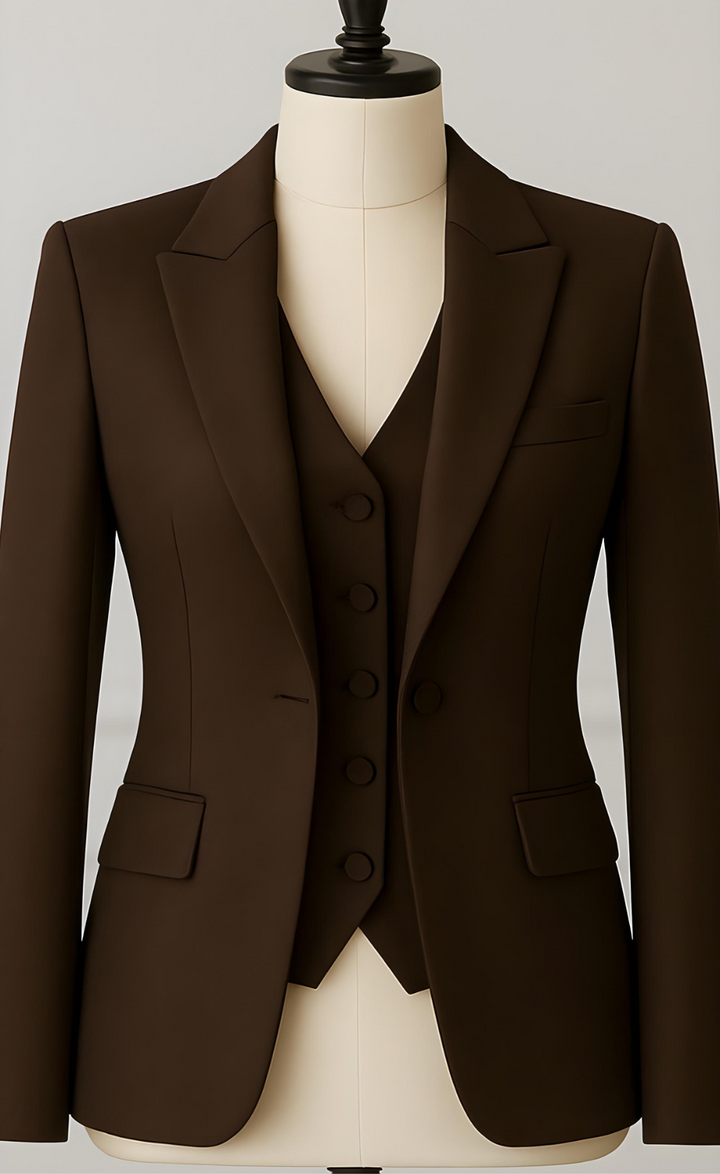 Dark Brown Three-Piece Suit – Earthy Sophistication. Strong Silhouette.