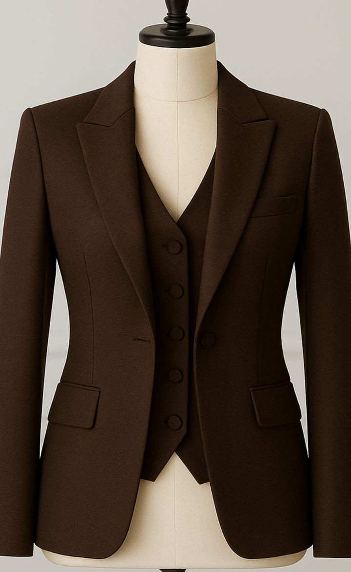 Dark Brown Three-Piece Suit – Earthy Sophistication. Strong Silhouette.
