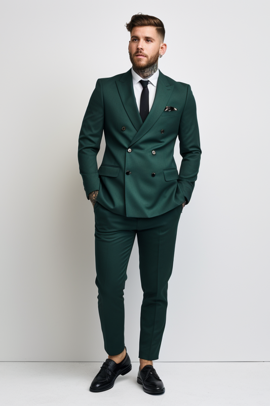 Exquisite Dark Green Double Breasted Men's Suit - Elegant, Tailored Fit - Distinctive Formal and Business Attire