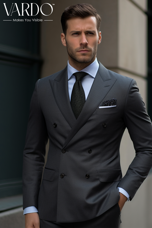 Elegant Dark Grey Double Breasted Suit for Men -Tailored Suit