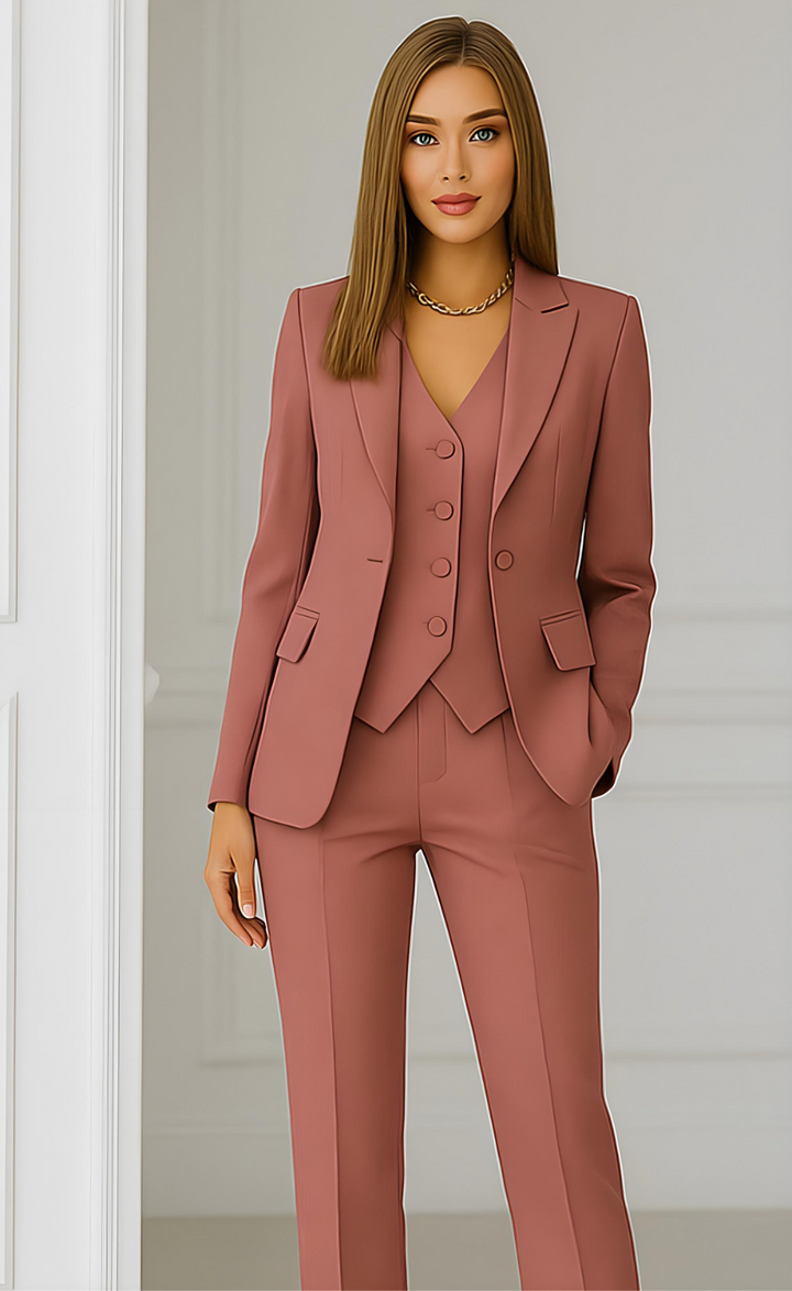 Dusty Rose Three-Piece Suit – Soft Hue. Strong Presence