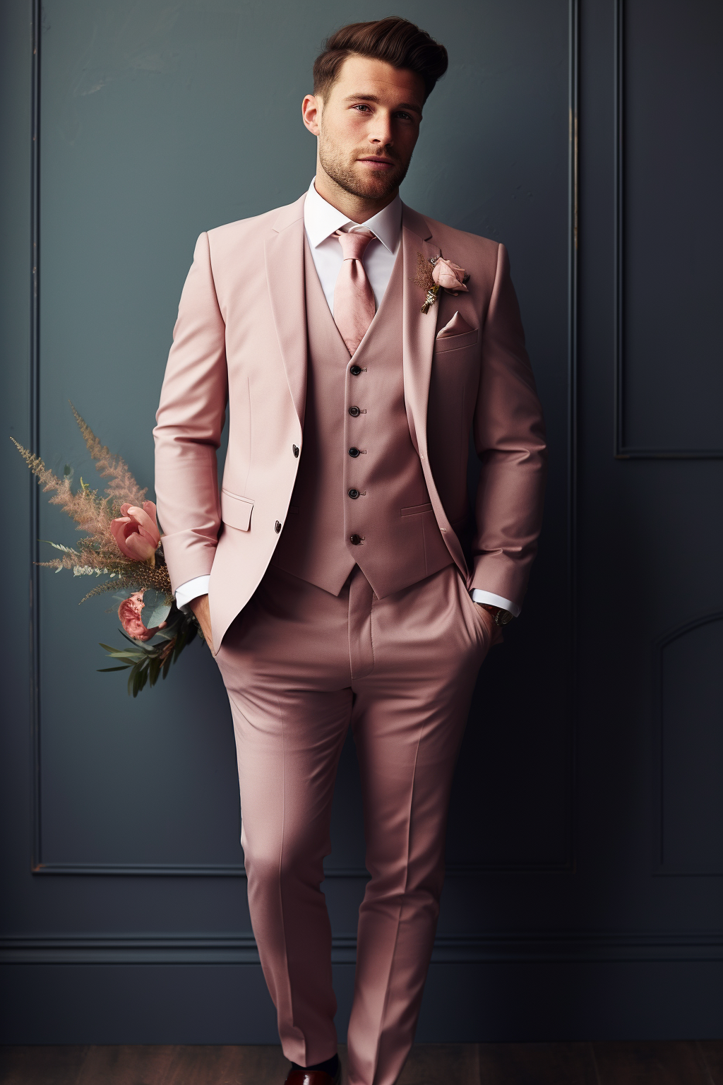 Men's Dusty Rose Notch Lapel 3-Piece Suit - Contemporary Business Atti ...