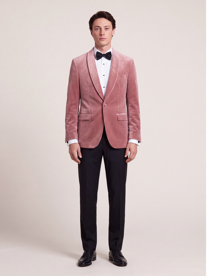 Dusty Rose Pink Velvet Shawl Collar Dinner Jacket