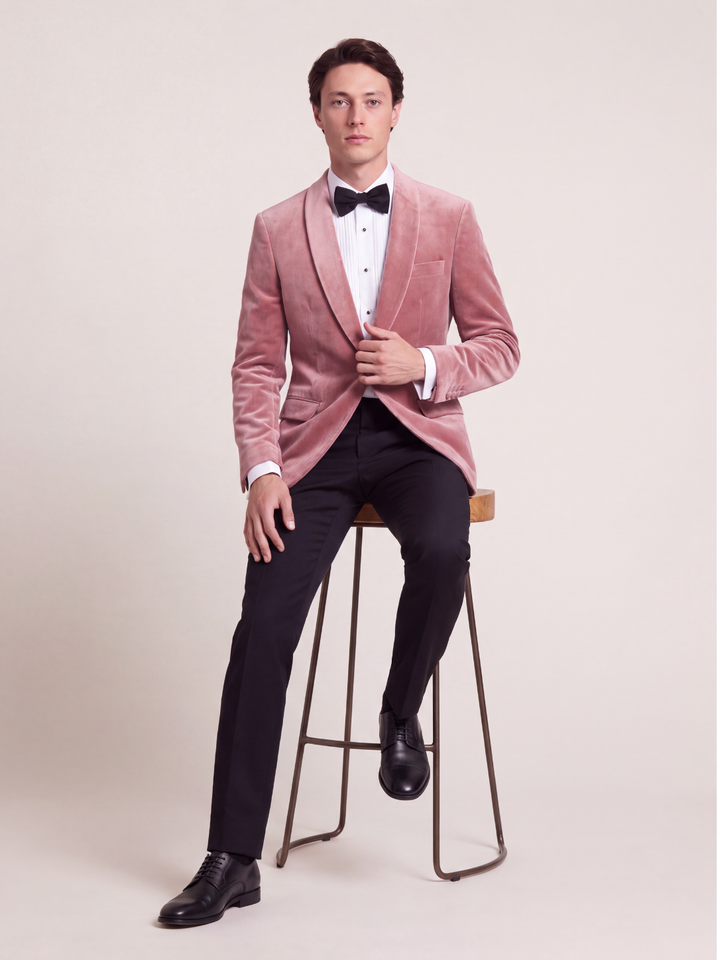 Dusty Rose Pink Velvet Shawl Collar Dinner Jacket