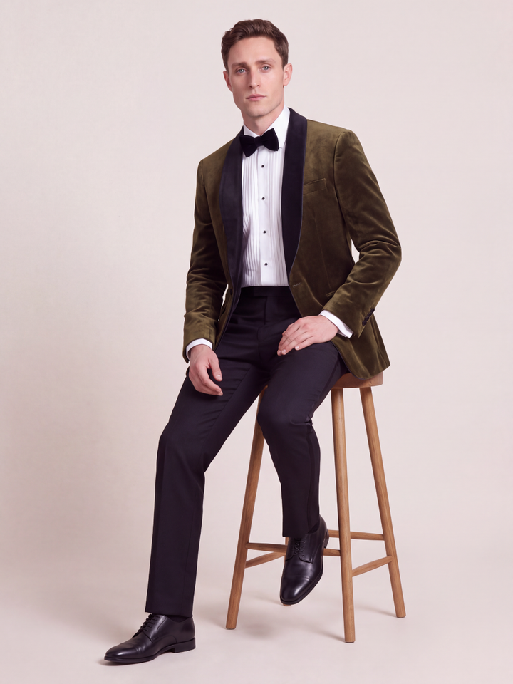Olive Green Velvet Shawl Collar Dinner Jacket