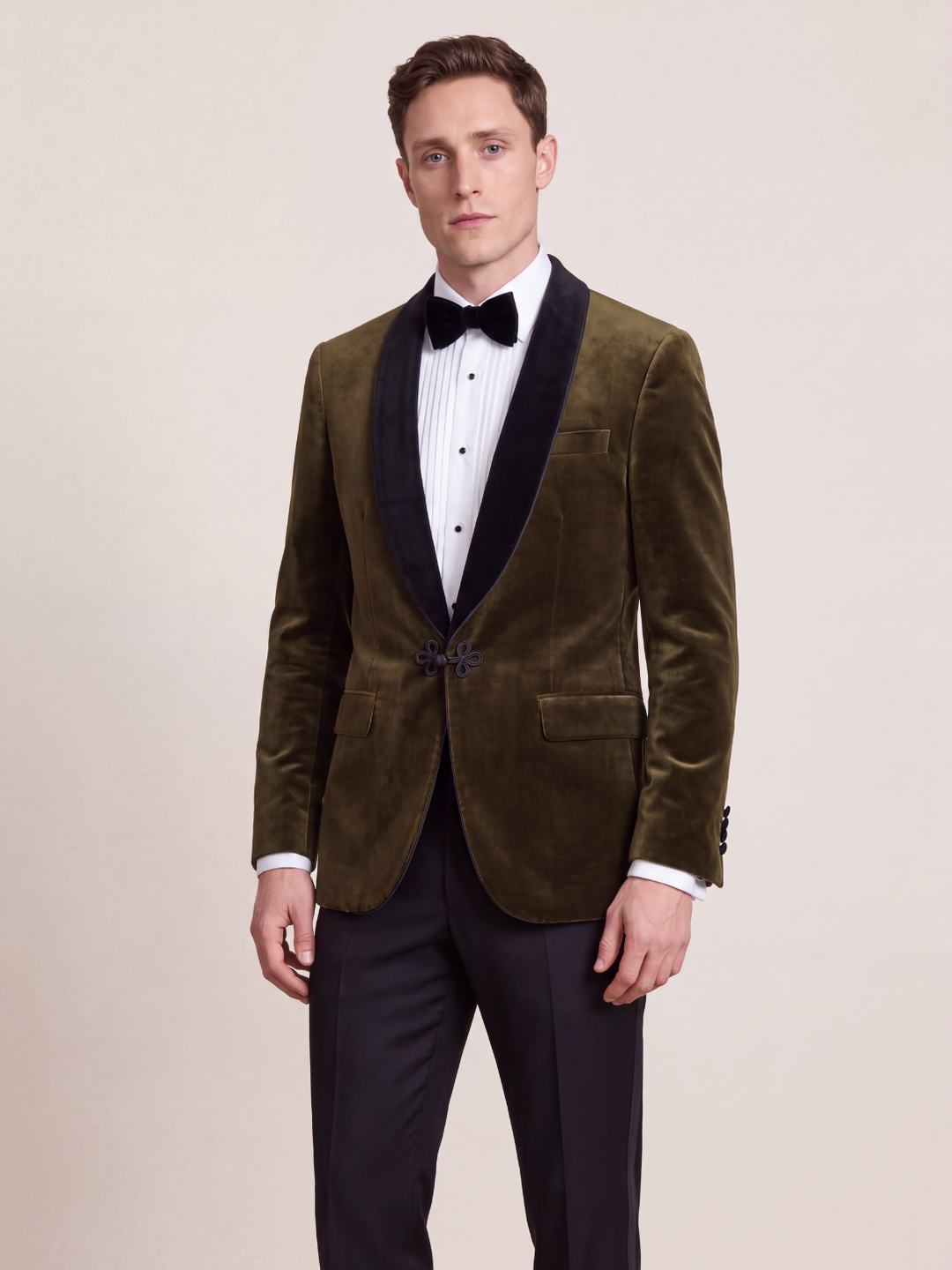 Olive Green Velvet Shawl Collar Dinner Jacket