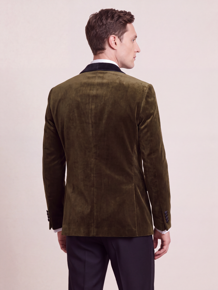 Olive Green Velvet Shawl Collar Dinner Jacket