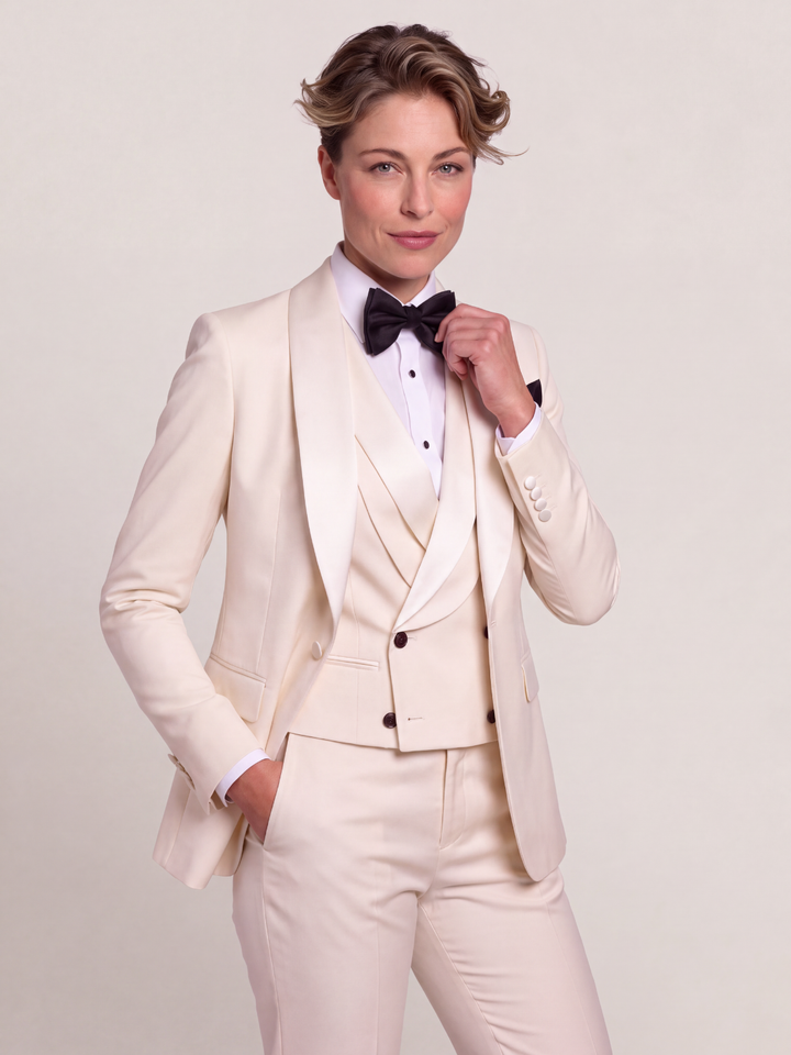 Ivory Luxe Tuxedo Three-Piece Suit