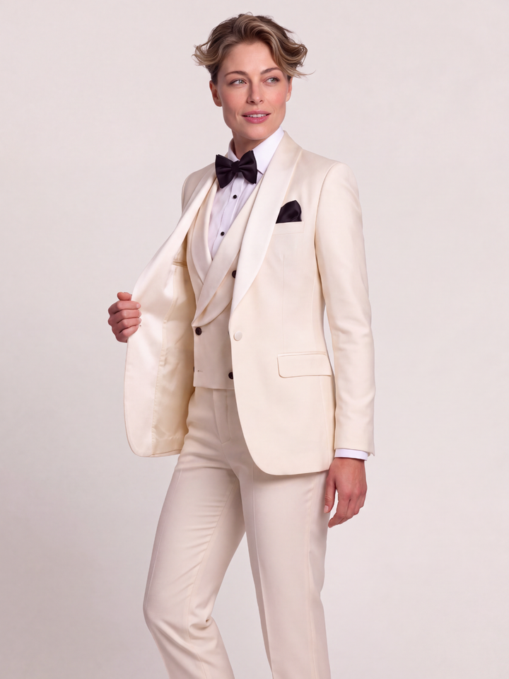 Ivory Luxe Tuxedo Three-Piece Suit
