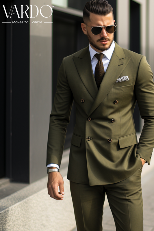 Classic Elegance Khaki Green Double Breasted Suit