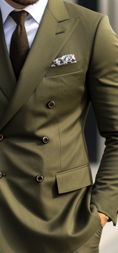 Classic Elegance Khaki Green Double Breasted Suit