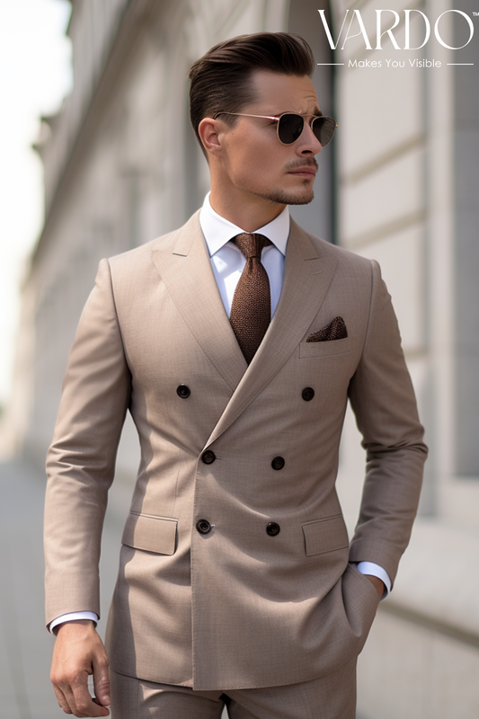 Classic Light Brown Double Breasted Suit for Men